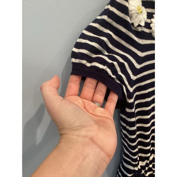 Moth Anthro Knit Cardigan Size XS Ditsy Floral Embroidered Navy Blue Striped Y2K - Picture 7 of 10